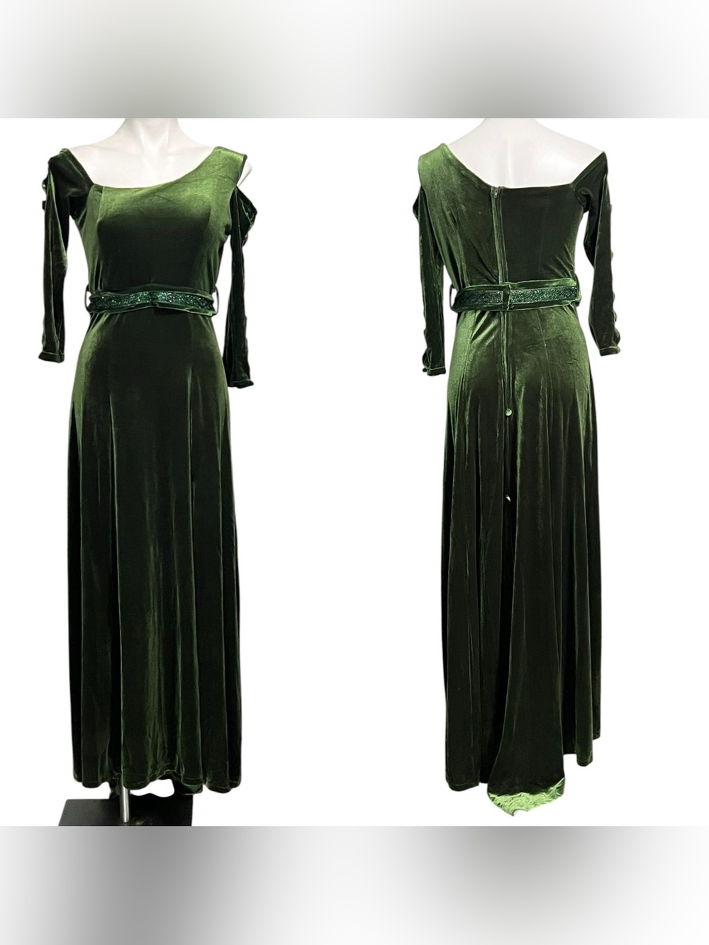 Classic Green Velvet Evening Dress Unbranded S/M (2-6)‎ off-shoulder witchy